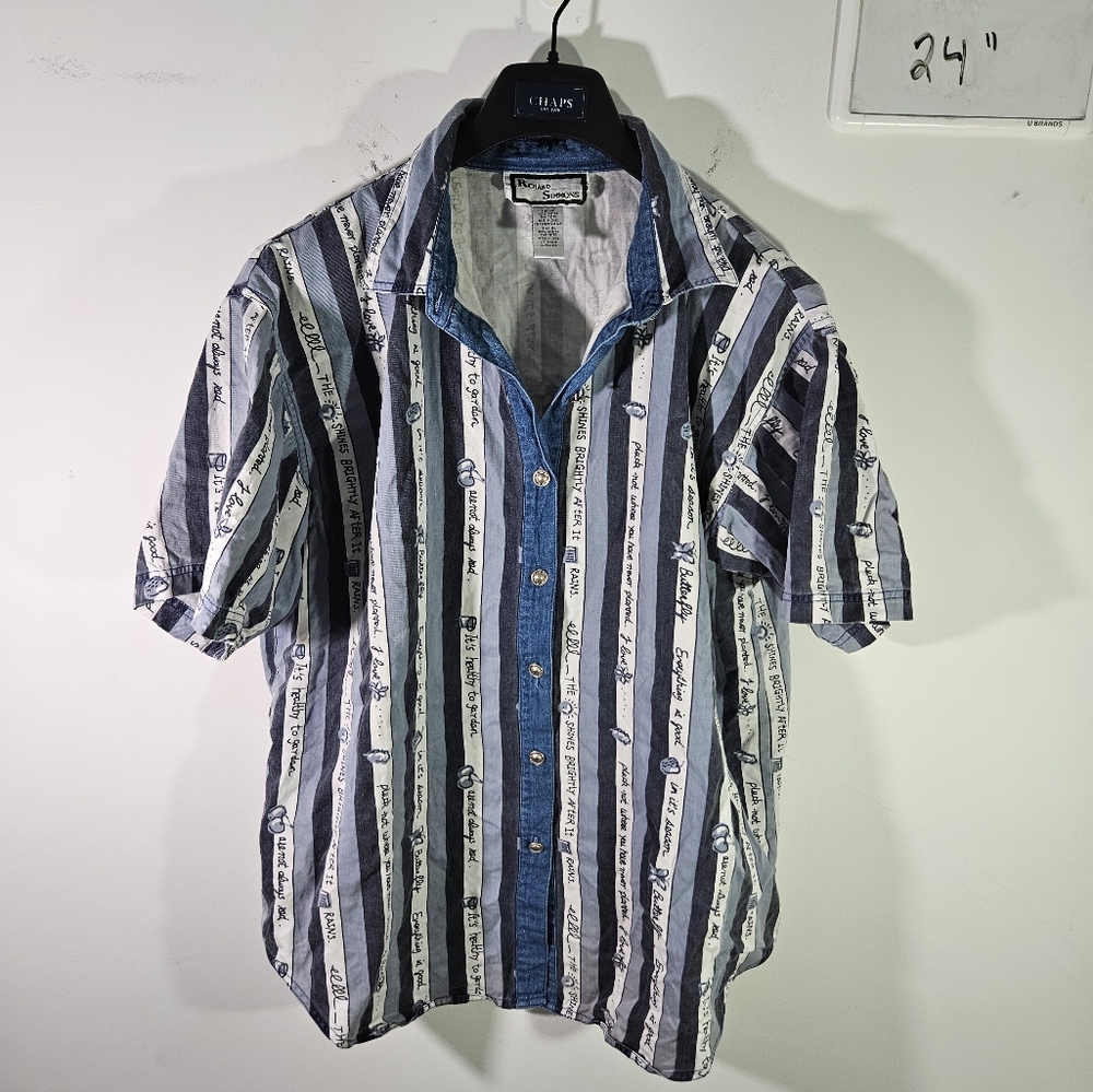 Vintage 90's Women's Richard Simmons Blue & Gray Gardening Button Down Shirt!